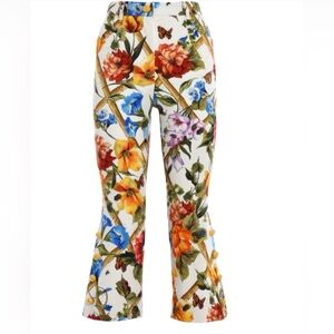 DOLCE & GABBANA Cropped Floral Bamboo Print Cotton Silk Pants - IT 38
